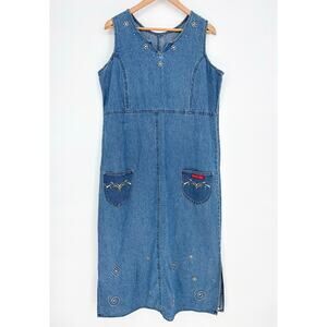 Braxton Studded Denim Vintage Denim Maxi Jumper Dress Size L/XL *FLAWED*